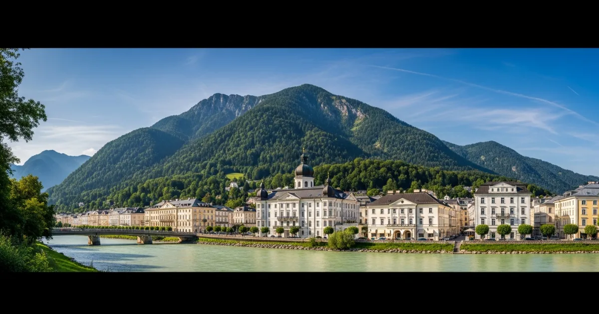 Scenic view of Bad Ischl with the Traun River and Katrin mountain