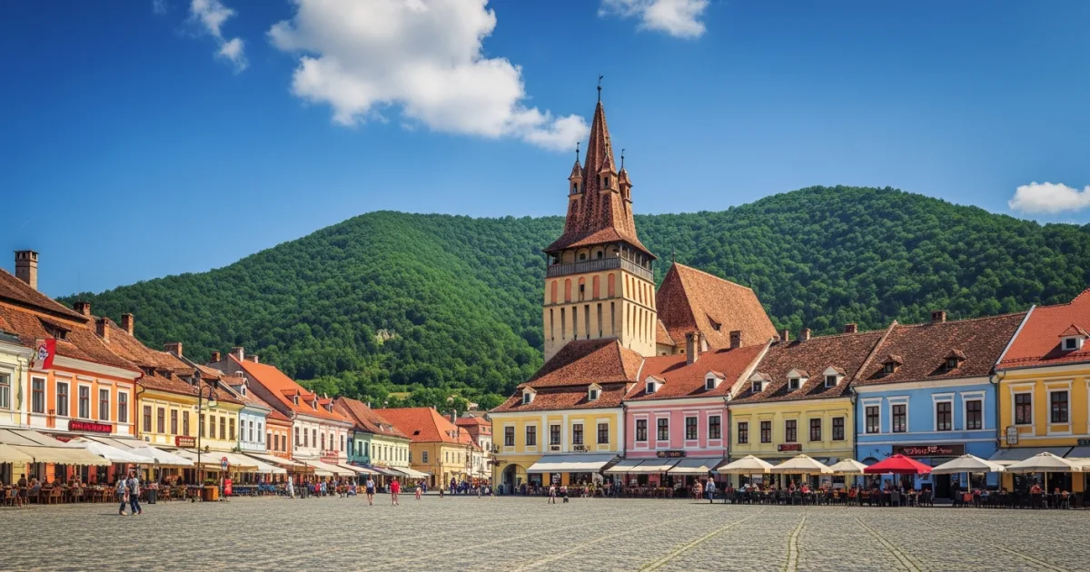 Stephen's Tower and the historic Liberty Square in Baia Mare, Romania