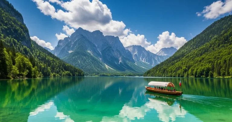 Grundlsee 3 Scenic wide-angle view of Grundlsee lake and the Totes Gebirge mountains in Austria