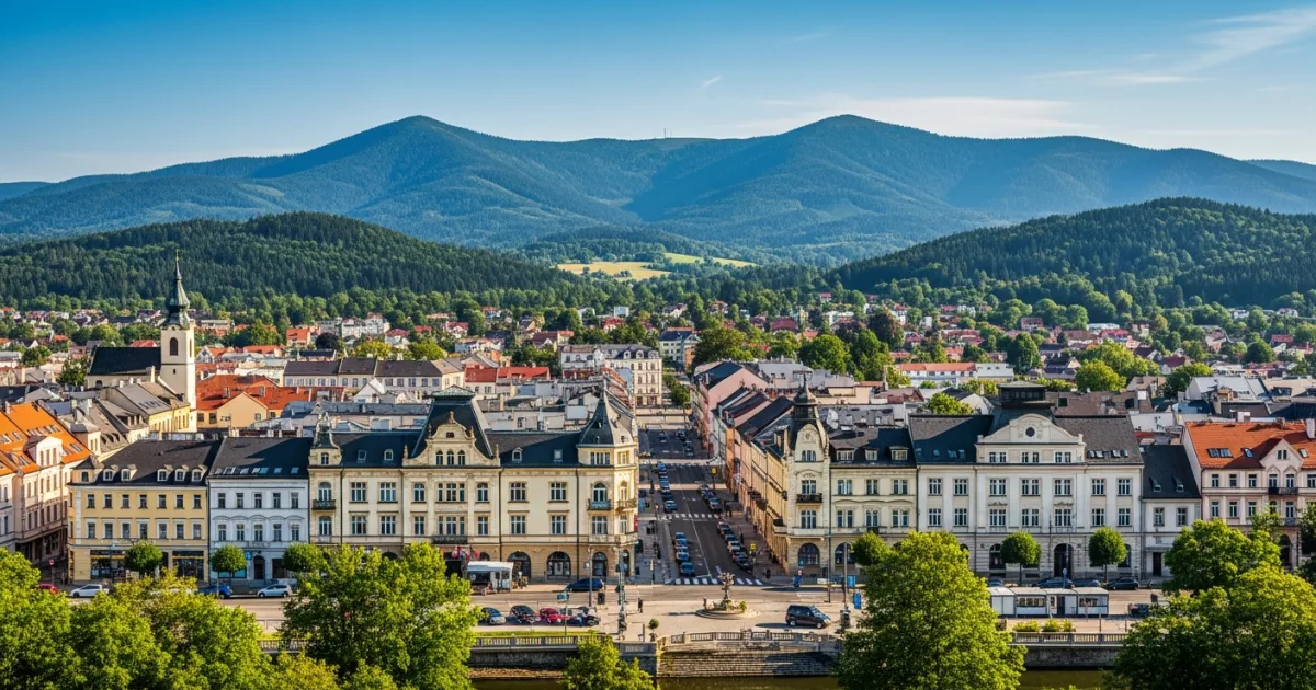Panoramic view of Jablonec nad Nisou and the Jizera Mountains