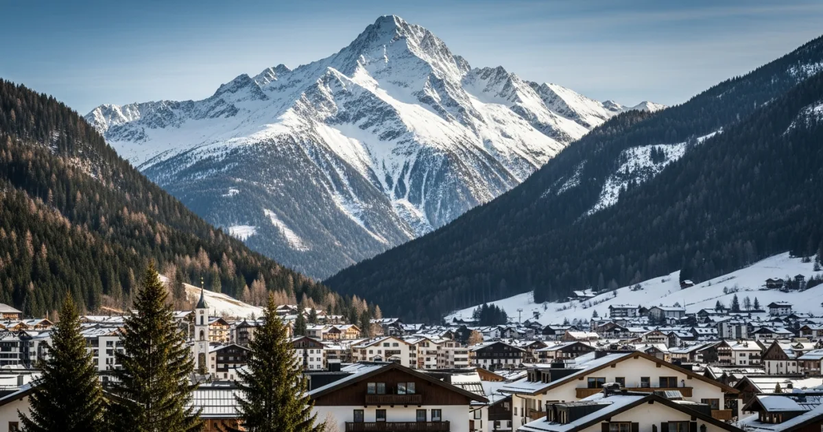Scenic view of Kaprun village and the snow-capped Kitzsteinhorn glacier in Austria