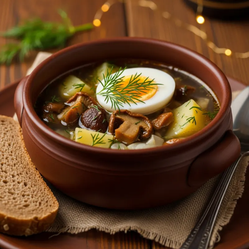 Traditional Czech Kyselo soup in a rustic bowl