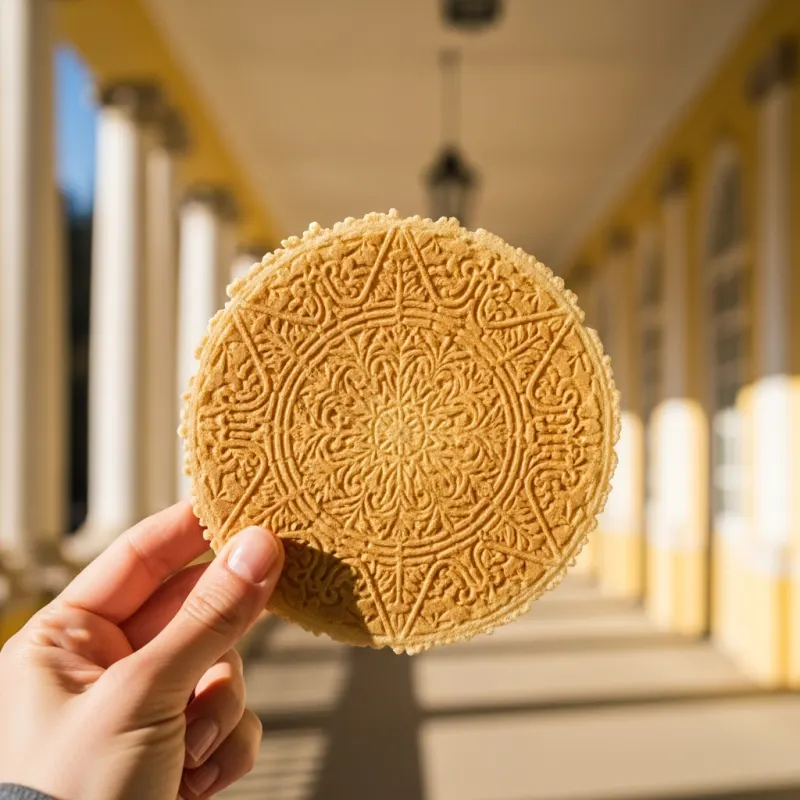 Traditional Czech Spa Wafer in front of a colonnade