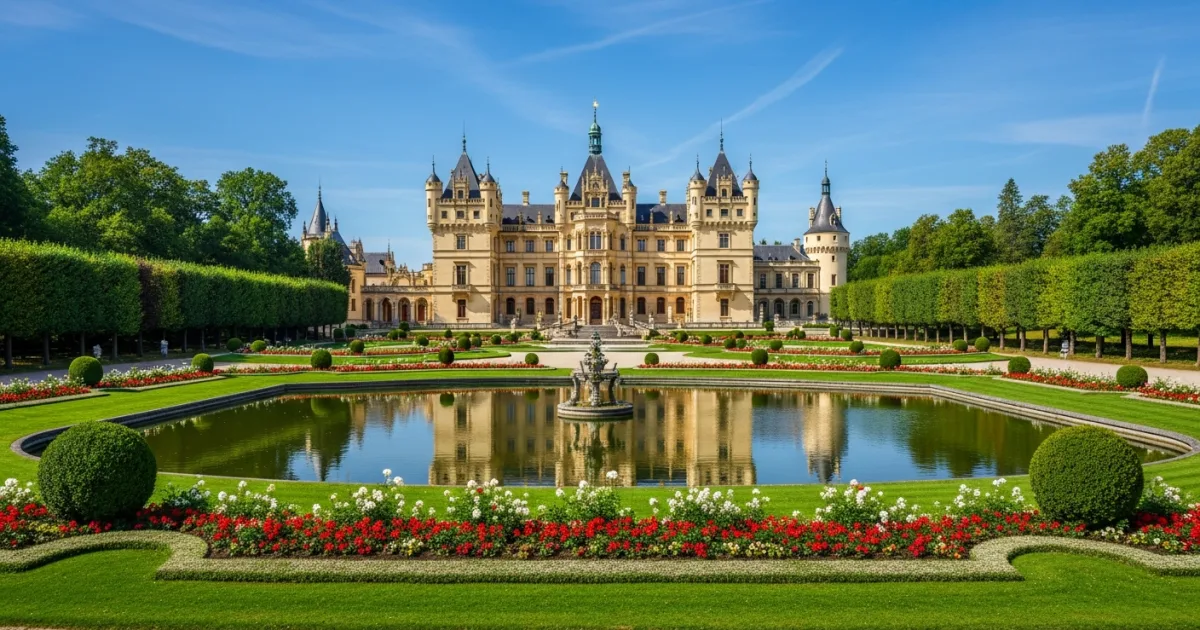 Panoramic view of Lednice Chateau and its gardens