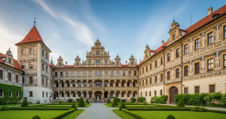 Litomysl 3 Wide angle view of the Renaissance Litomyšl Castle and its gardens