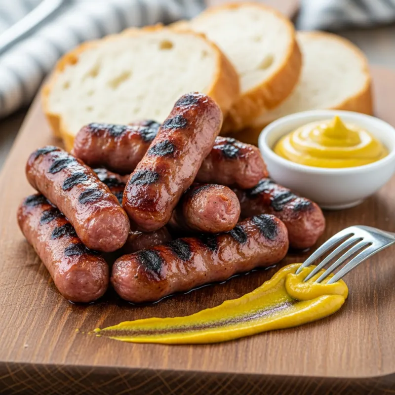 Grilled Mititei sausages with mustard and bread