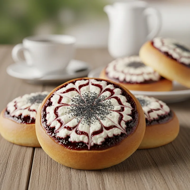 Traditional Moravian Kolache pastries with cheese and poppy seed fillings