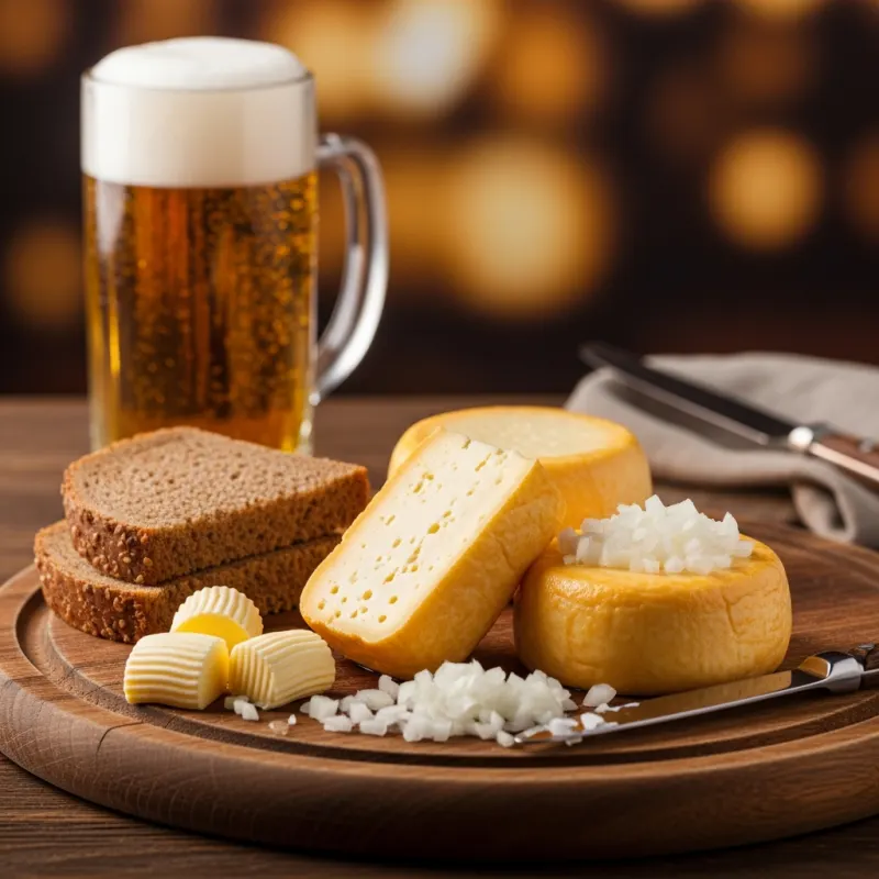 Olomoucké tvarůžky cheese with bread and beer