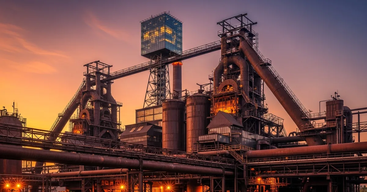 Sunset view of the Dolní Vítkovice industrial complex in Ostrava