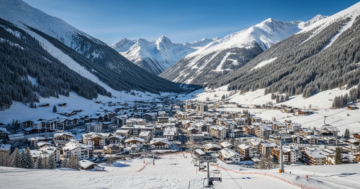 Panoramic winter view of Saalbach-Hinterglemm ski resort