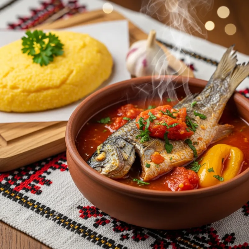 Saramură de pește with polenta