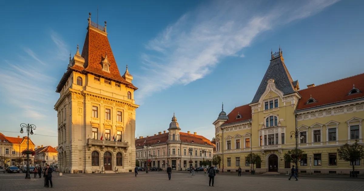 The historic Firemen's Tower and Secessionist architecture in Satu Mare, Romania
