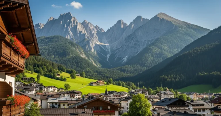 Schladming 4 Wide-angle view of Schladming town and the Dachstein mountains in summer