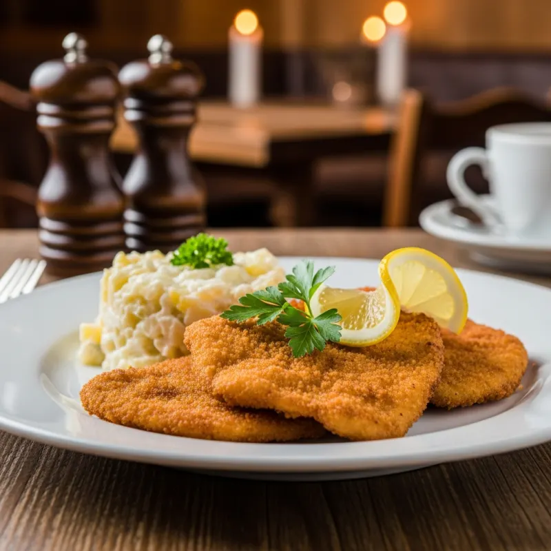Traditional breaded Třeboň carp with potato salad