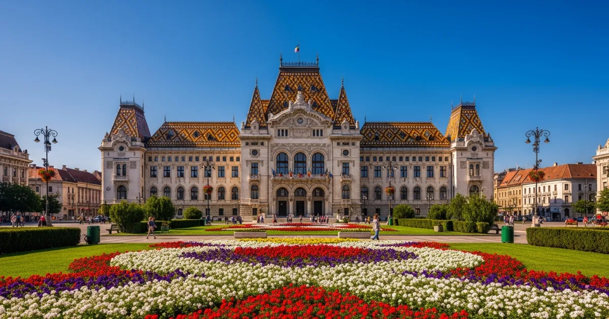 Palace of Culture and Roses Square in Targu Mures, Transylvania
