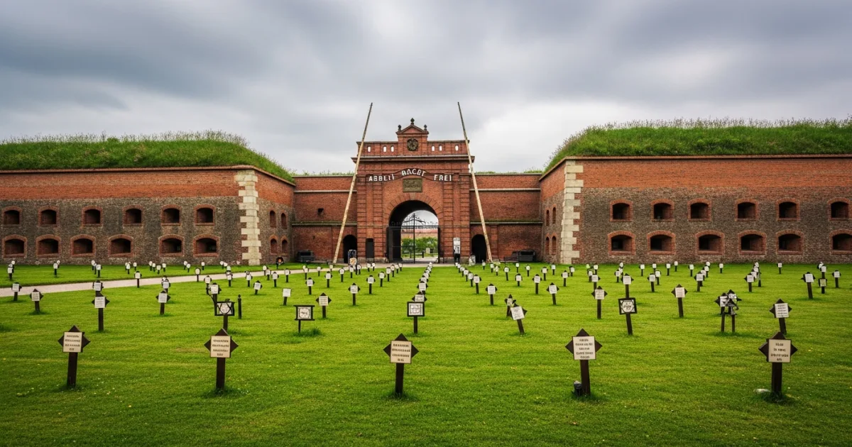 The National Cemetery and entrance to the Small Fortress at Terezin Memorial