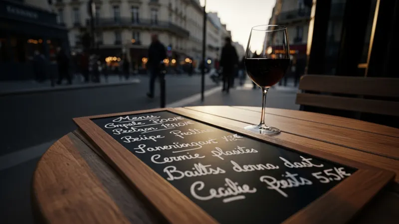 Dine Like a Local with 'Menu du Jour' 34 A handwritten chalkboard menu on a French bistro table.