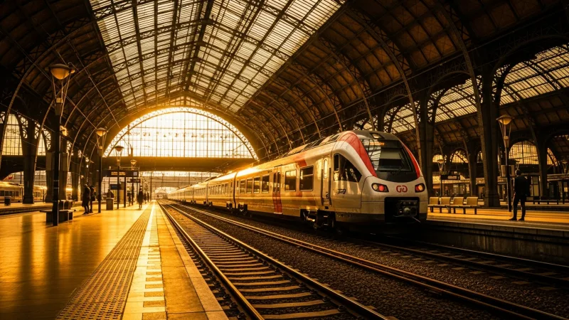 Master the Weekend Train Ticket 9 A modern train inside the beautiful, historic Antwerp Central Station.