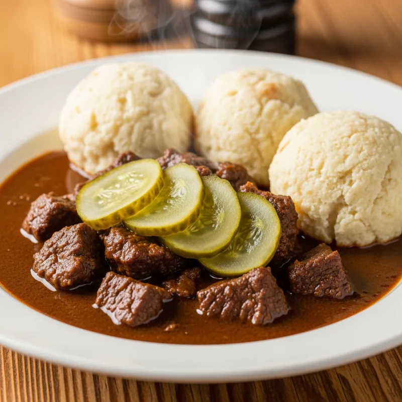 Znojmo Goulash with bread dumplings and pickles
