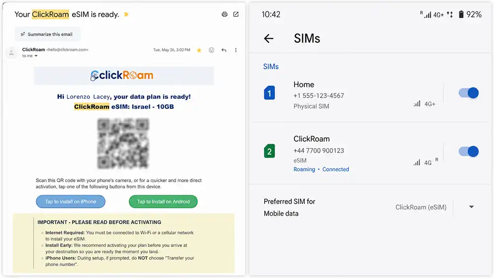 ClickRoam eSIM Review: Hands-On Test of a Premium Travel eSIM 2 ClickRoam eSIM review testing baseline setup on a smartphone