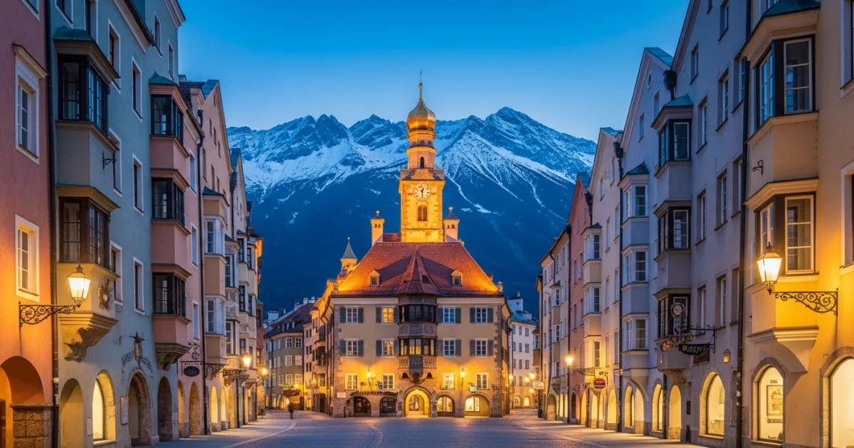 Altstadt Innsbruck with the Goldenes Dachl and Nordkette mountains in the background