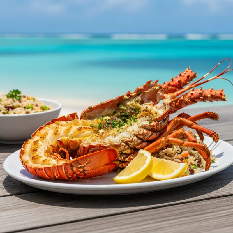 Grilled Anegada Spiny Lobster with garlic butter and lemon