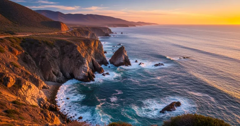 Baja California State 17 Scenic sunset view of the rugged Baja California coastline and Pacific Ocean