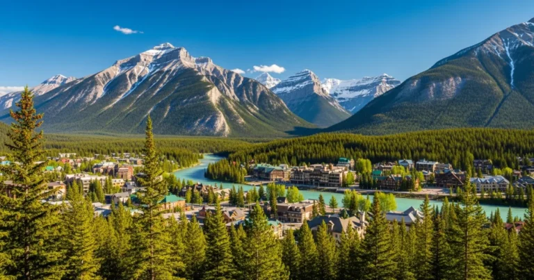 Banff 7 Panoramic view of Banff town surrounded by the Canadian Rockies