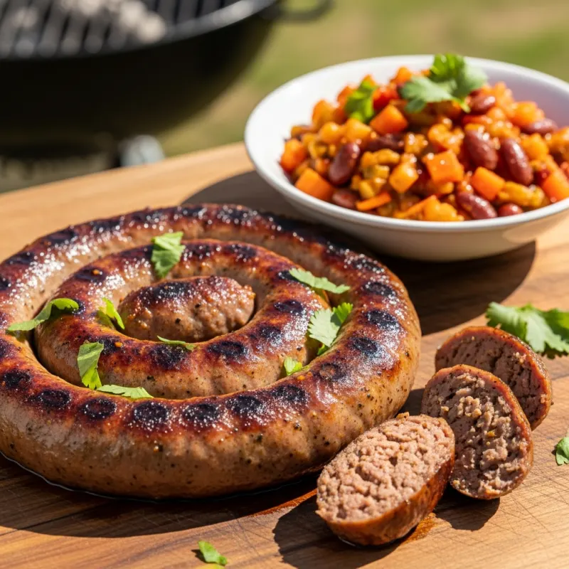 Grilled Boerewors sausage with spicy chakalaka relish