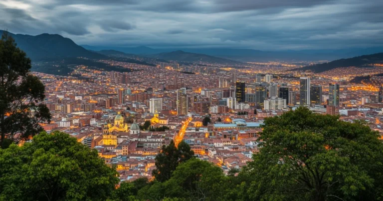 Bogota 8 Panoramic view of Bogota city lights at twilight from Monserrate mountain