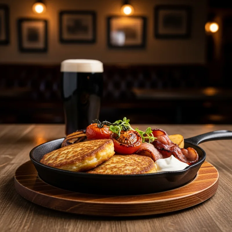 Traditional Irish Boxty potato pancakes in a skillet