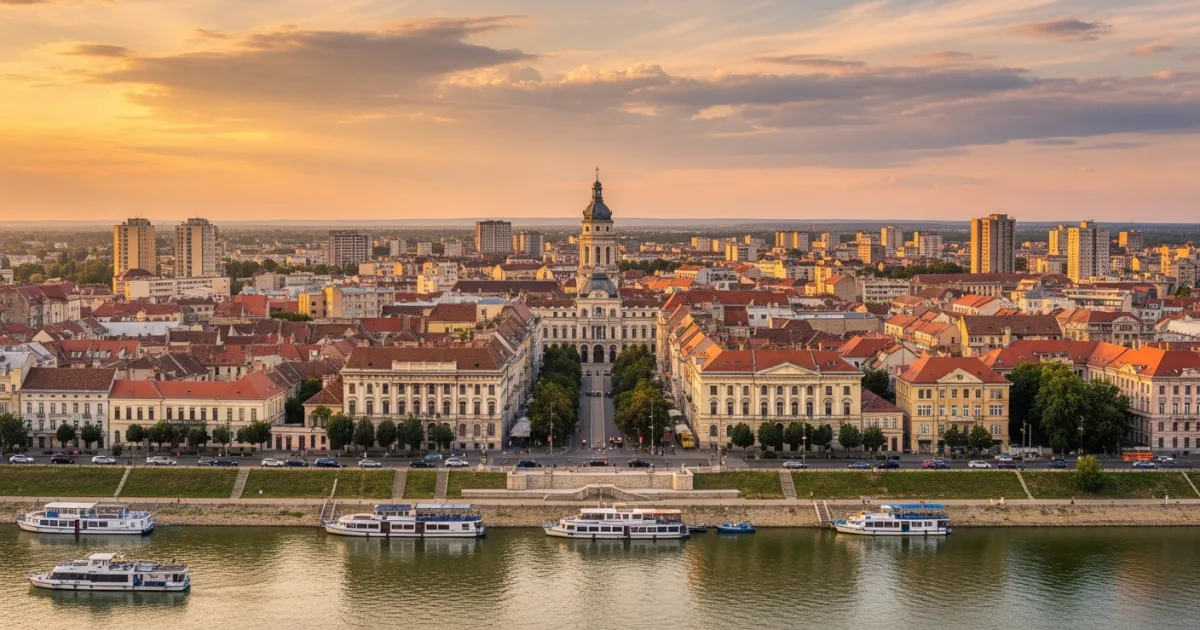 Panoramic view of Braila's historic center and the Danube River