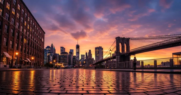 Brooklyn 1 View of the Brooklyn Bridge and Manhattan skyline from DUMBO at sunset