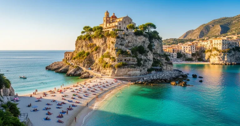 Calabria 14 Panoramic view of the Sanctuary of Santa Maria dell'Isola in Tropea, Calabria