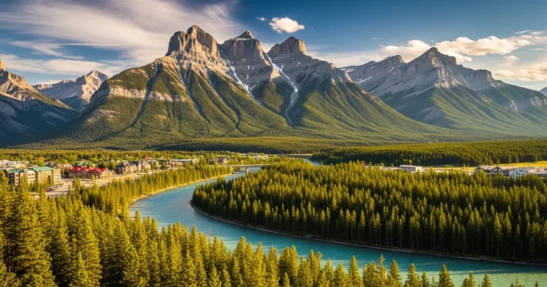 Canmore 5 Panoramic view of Canmore and the Three Sisters mountains in Alberta