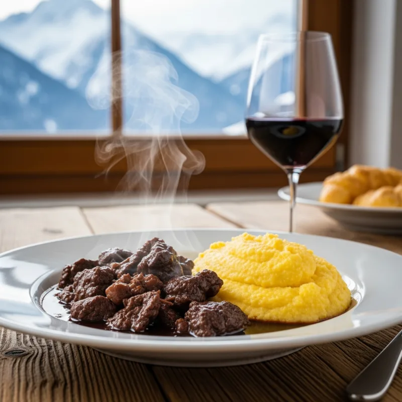 Carbonade Valdostana beef stew with polenta
