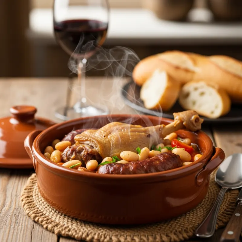 Traditional French Cassoulet in a clay pot