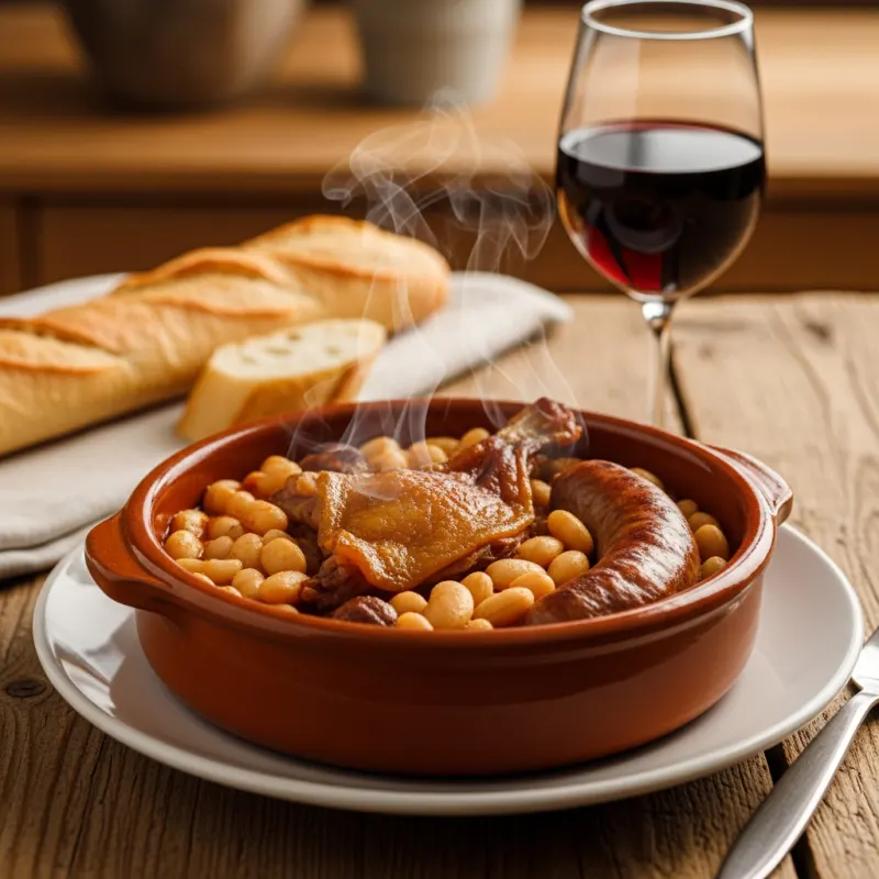 Traditional French Cassoulet in an earthenware bowl