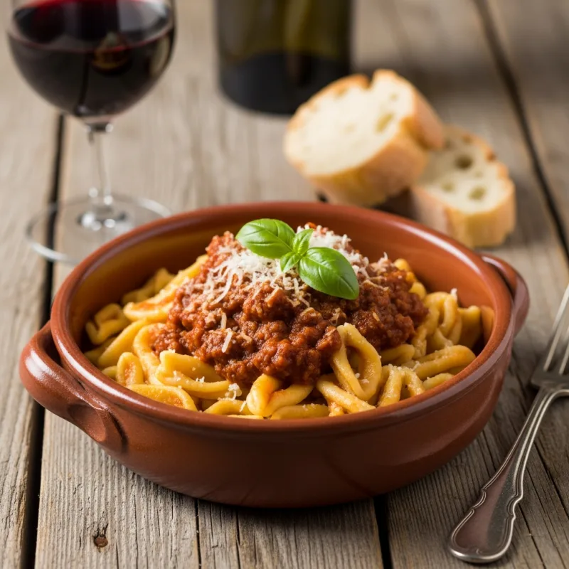 A bowl of traditional Cavatelli al Sugo di Maiale from Molise