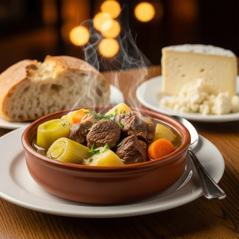 A bowl of traditional Welsh Cawl stew with lamb and root vegetables