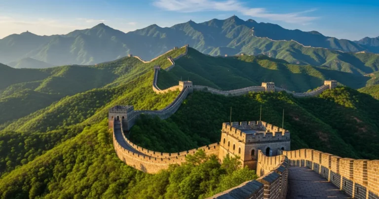 China 24 Panoramic view of the Great Wall of China winding through green mountains