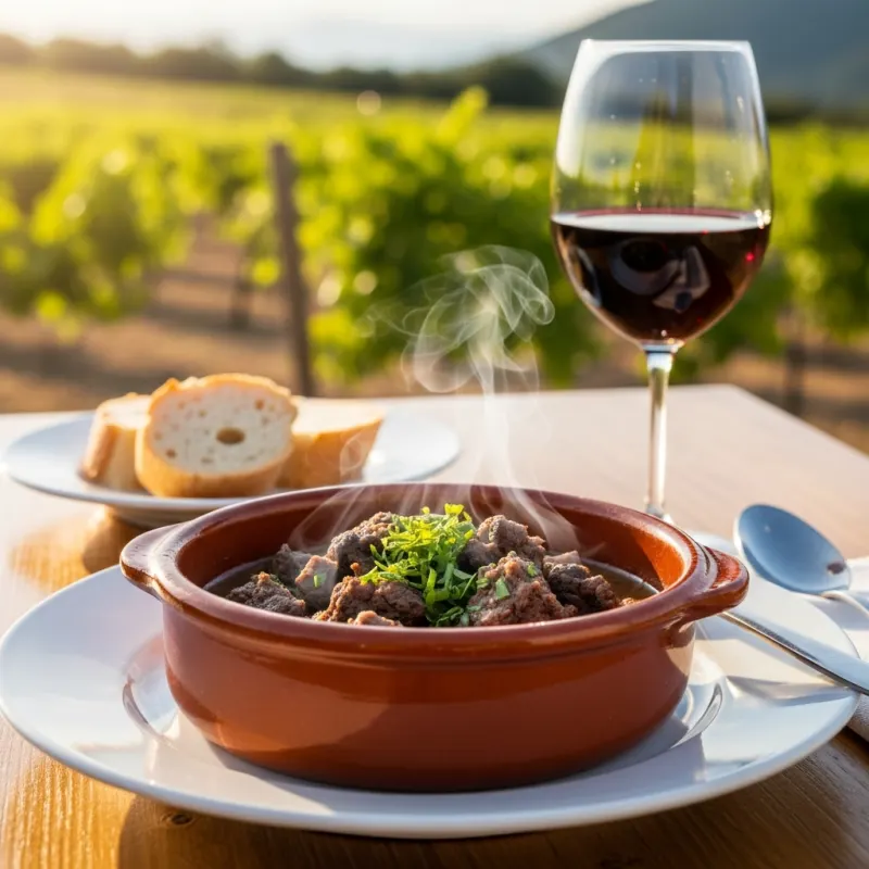 A bowl of traditional Corsican wild boar stew, Civet de Sanglier