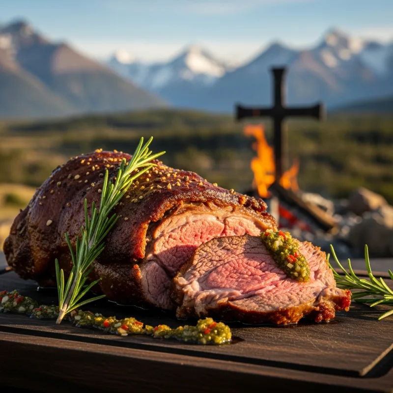 Slow-roasted Patagonian Lamb over an open fire