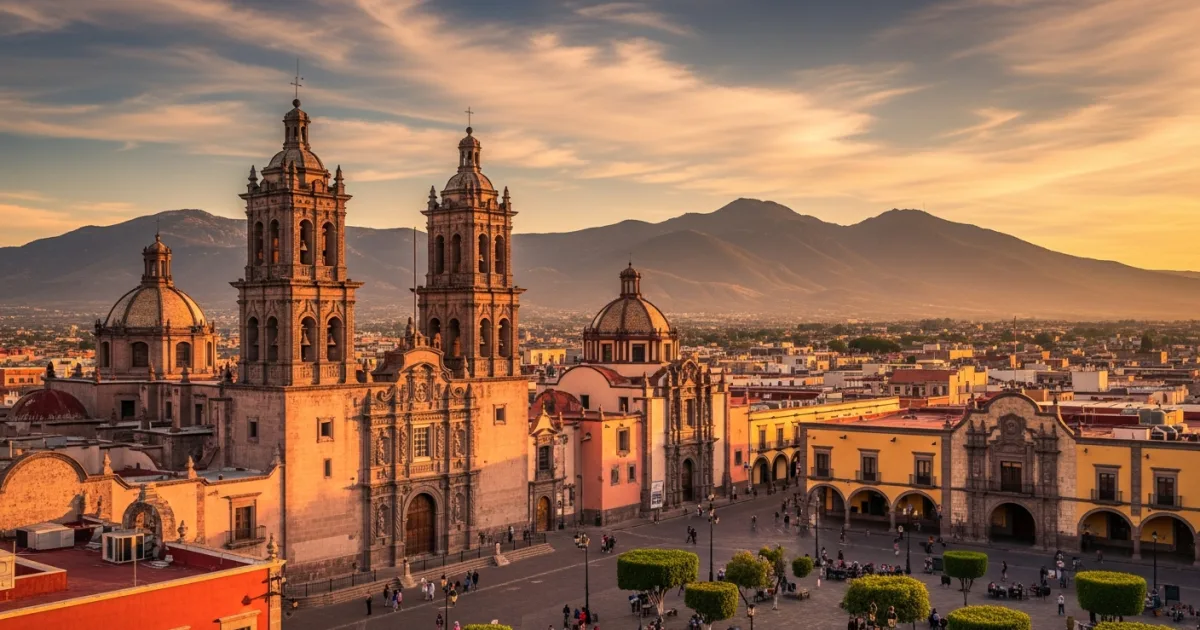 Panoramic view of Durango Cathedral and historic center at sunset