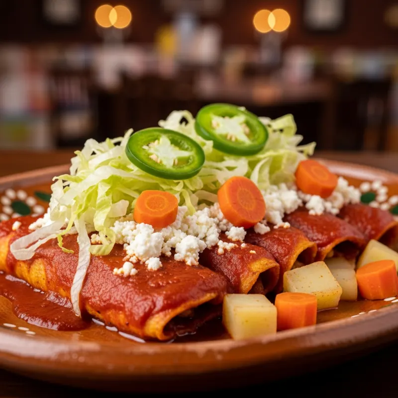 A plate of traditional Enchiladas Mineras from Guanajuato