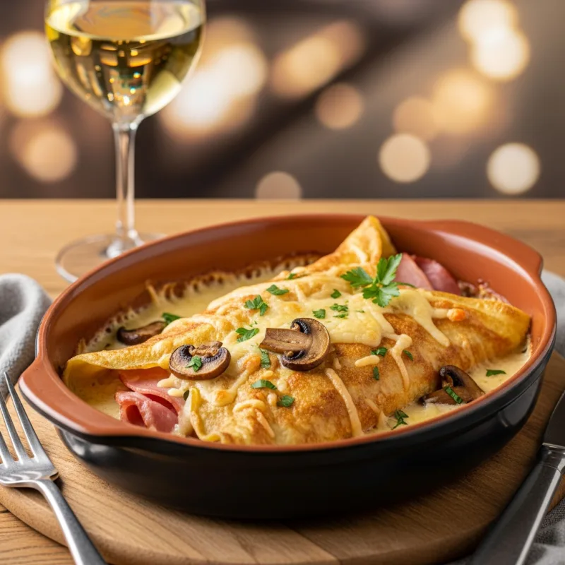 Ficelle Picarde baked crepe with cheese and cream