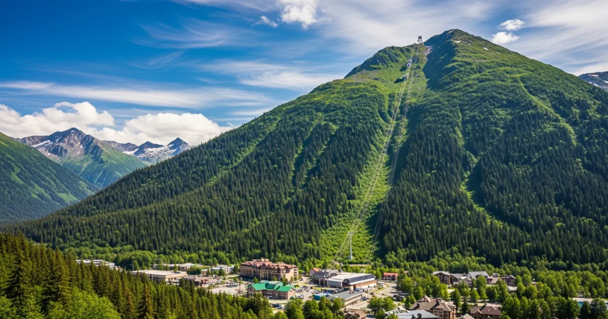 Scenic view of Girdwood valley and Alyeska Resort in Alaska