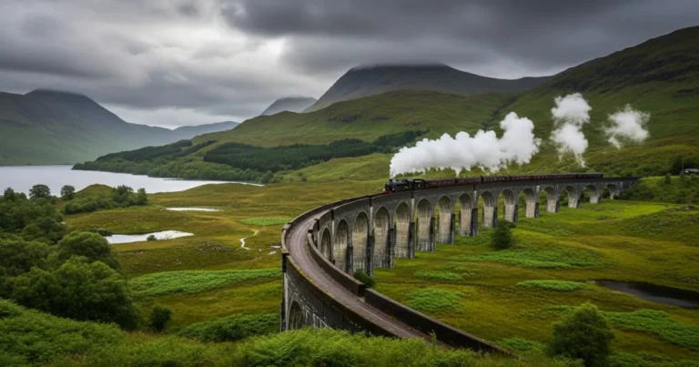 Glenfinnan 8 The Jacobite Steam Train crossing the Glenfinnan Viaduct in the Scottish Highlands