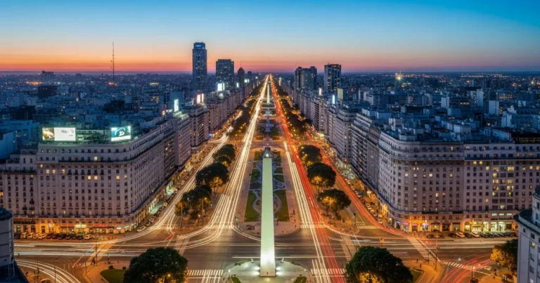 Greater Buenos Aires 6 Wide-angle view of the Buenos Aires skyline and the Obelisco at twilight