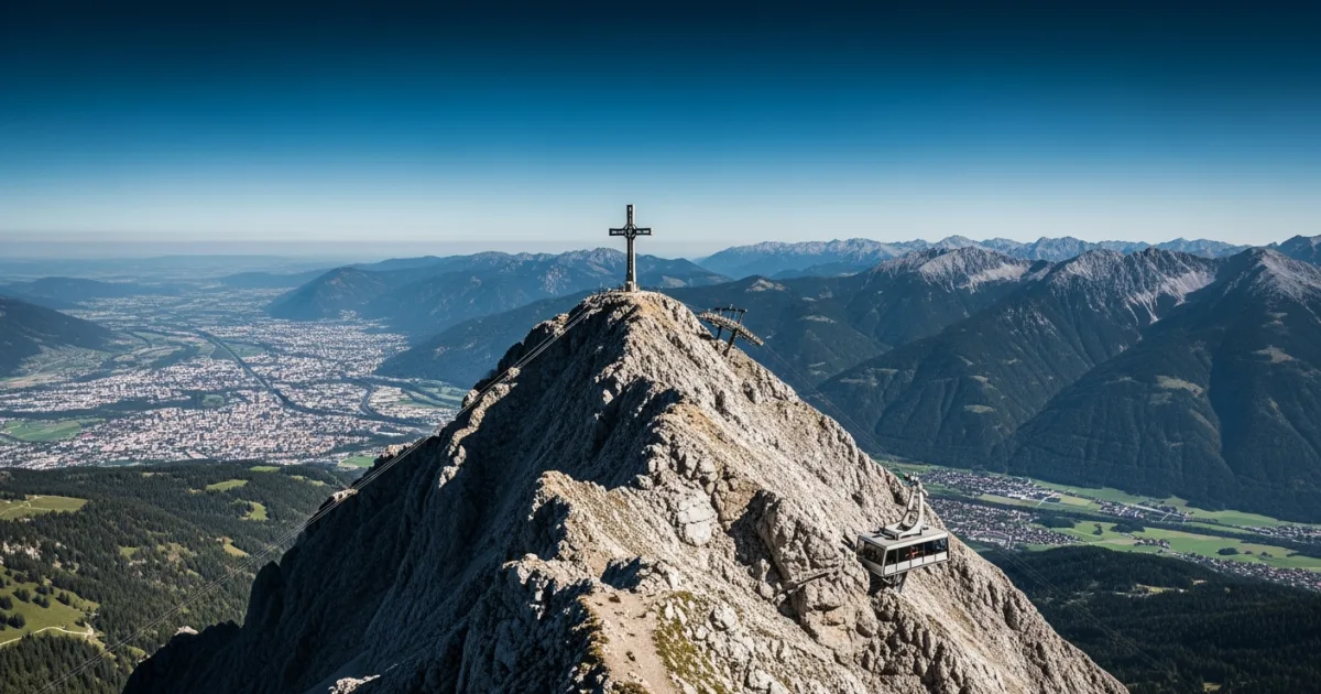 Panoramic view from Hafelekar Peak overlooking Innsbruck and the Alps
